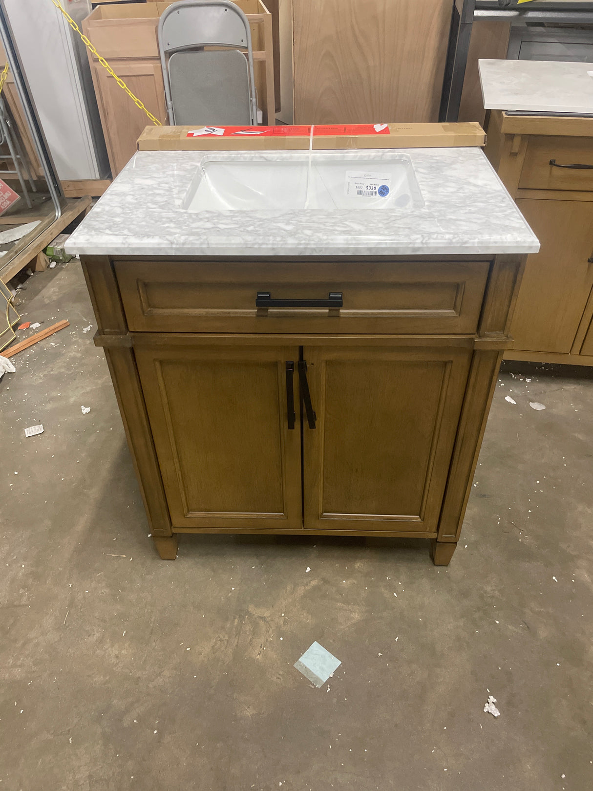 Caville 30 in. W x 22 in. D x 34 in. H Single Sink Bath Vanity in Almond Latte with Carrara Marble Top