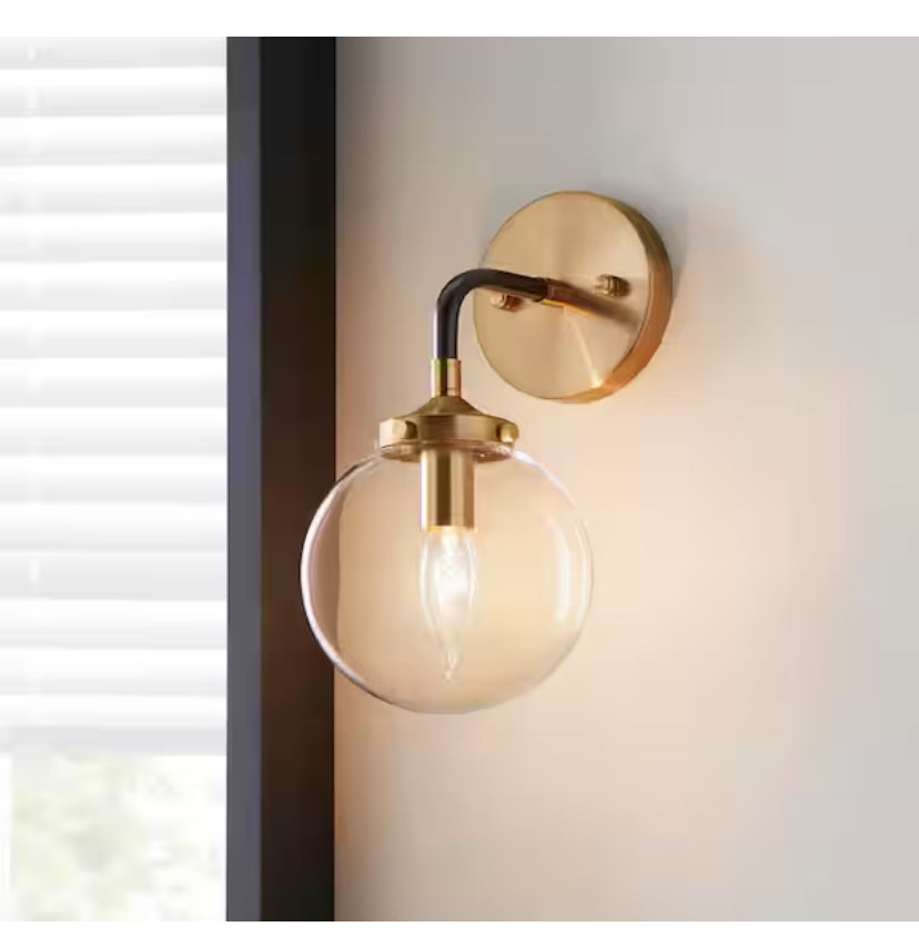 1-Light Matte Black and Antique Gold Wall Sconce