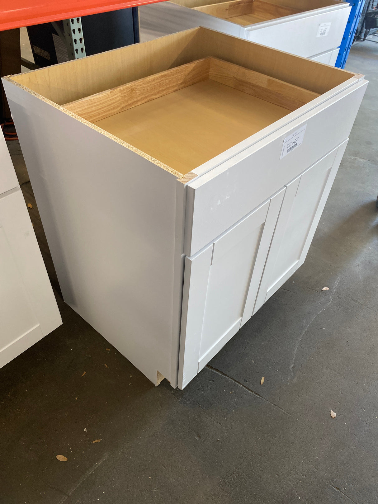 Shaker Satin White Stock Assembled Base Kitchen Cabinet with Ball-Bearing Drawer Glides (30 in. x 34.5 in. x 24 in.)