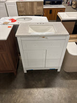 Clady 31 in. W x 19 in. D x 35 in. H Single Sink Freestanding Bath Vanity in White with Silver Ash Cultured Marble Top