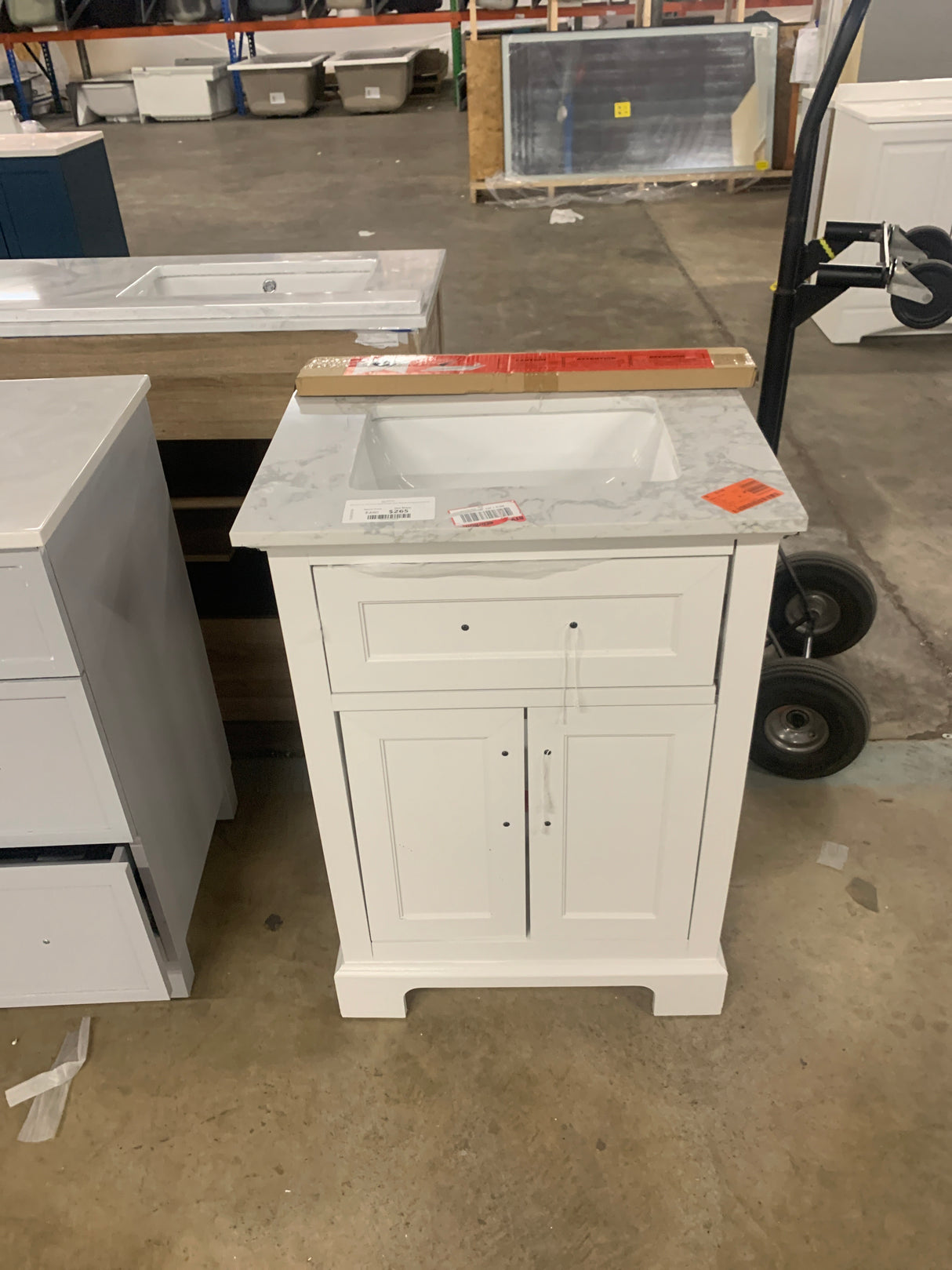 Doveton 24 in. W x 19 in. D x 34 in. H Single Sink Bath Vanity in White with White Engineered Marble Top