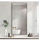 22 in. W x 47 in. H Rectangular Metal Framed Bathroom Wall Mirror in Black