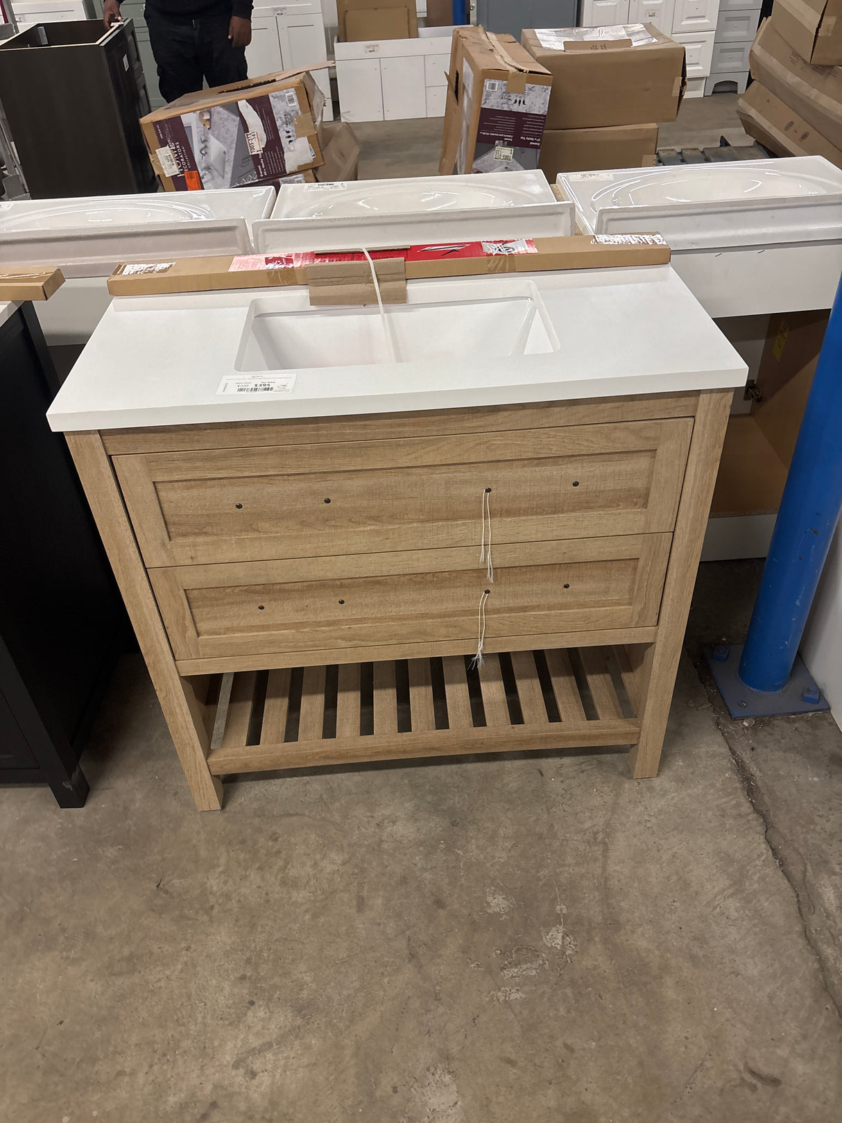 Autumn 36 in. W x 19 in. D x 34.5 in. H Single Sink Bath Vanity in Weathered Tan with White Engineered Stone Top