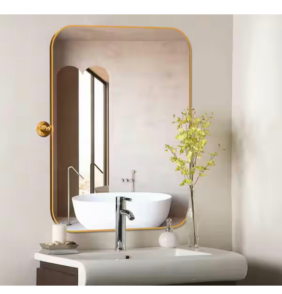 24 in. W x 36 in. H Modern Rectangle Metal Framed Pivoted Wall Vanity Mirror