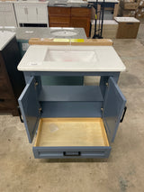 Rawsonville 31 in. Single Sink Freestanding Steel Blue Bath Vanity with White Quartz Top and Backsplash Assembled