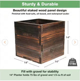 Large 14 in. Dark Brown Wooden Planter Box with String Light Pole Sleeve