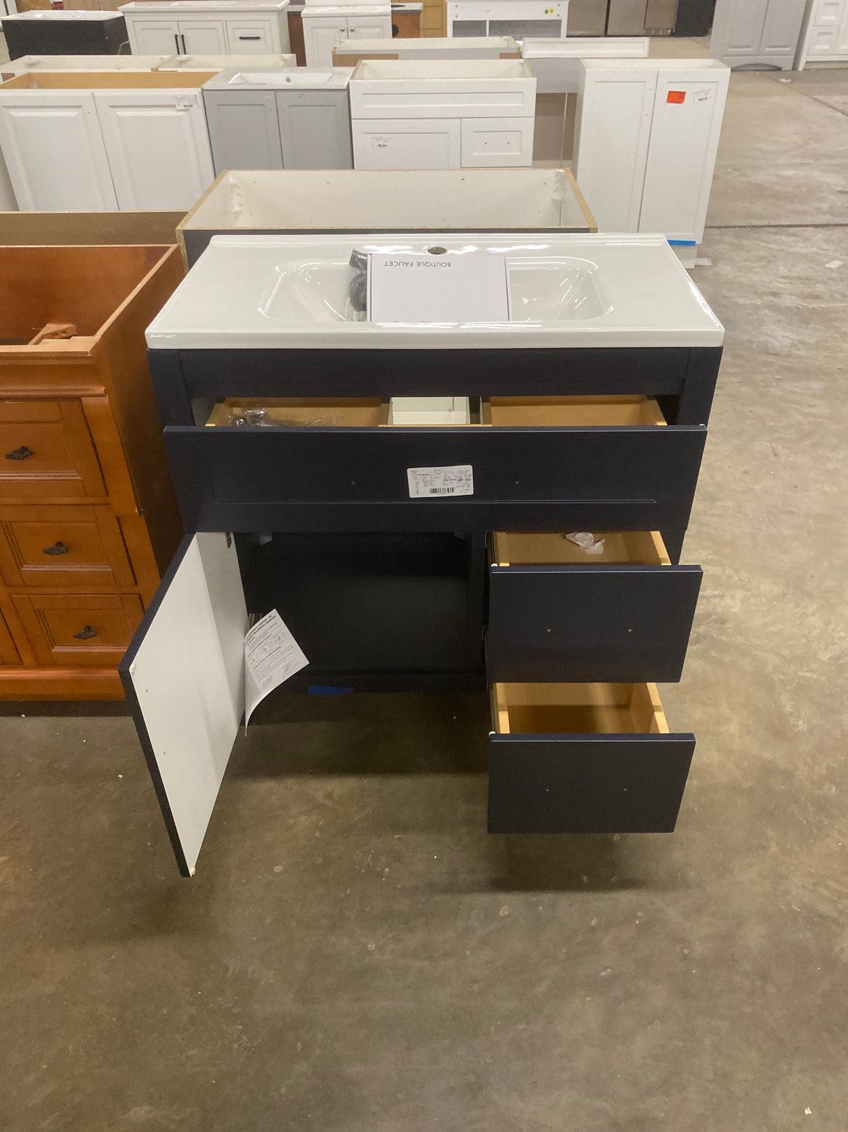 Clady 36.5 in. W x 18.75 in. D Bath Vanity in Deep Blue with Cultured Marble Vanity Top in Silver Ash with White Sink