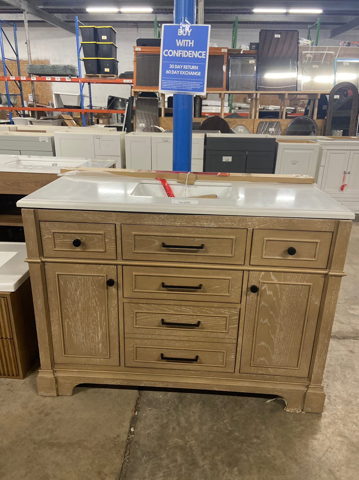 Melpark 48 in. W x 22 in. D x 34.5 in. H Bath Vanity in Antique Oak with White Cultured Marble Top