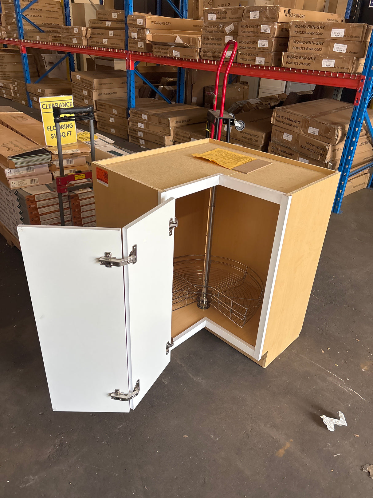 Shaker Satin White Stock Assembled Lazy Susan Corner Base Kitchen Cabinet (28.5 in. x 34.5 in. x16.5 in.)