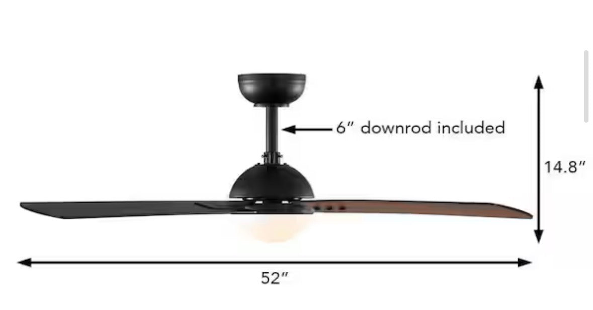 Katia 52 in. Indoor Matte Black Downrod Mount Ceiling Fan with Adjustable White Light LED and Remote Control Included