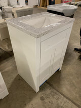 Clady 25 in. W x 19 in. D x 35 in. H Single Sink Freestanding Bath Vanity in White with Silver Ash Cultured Marble Top