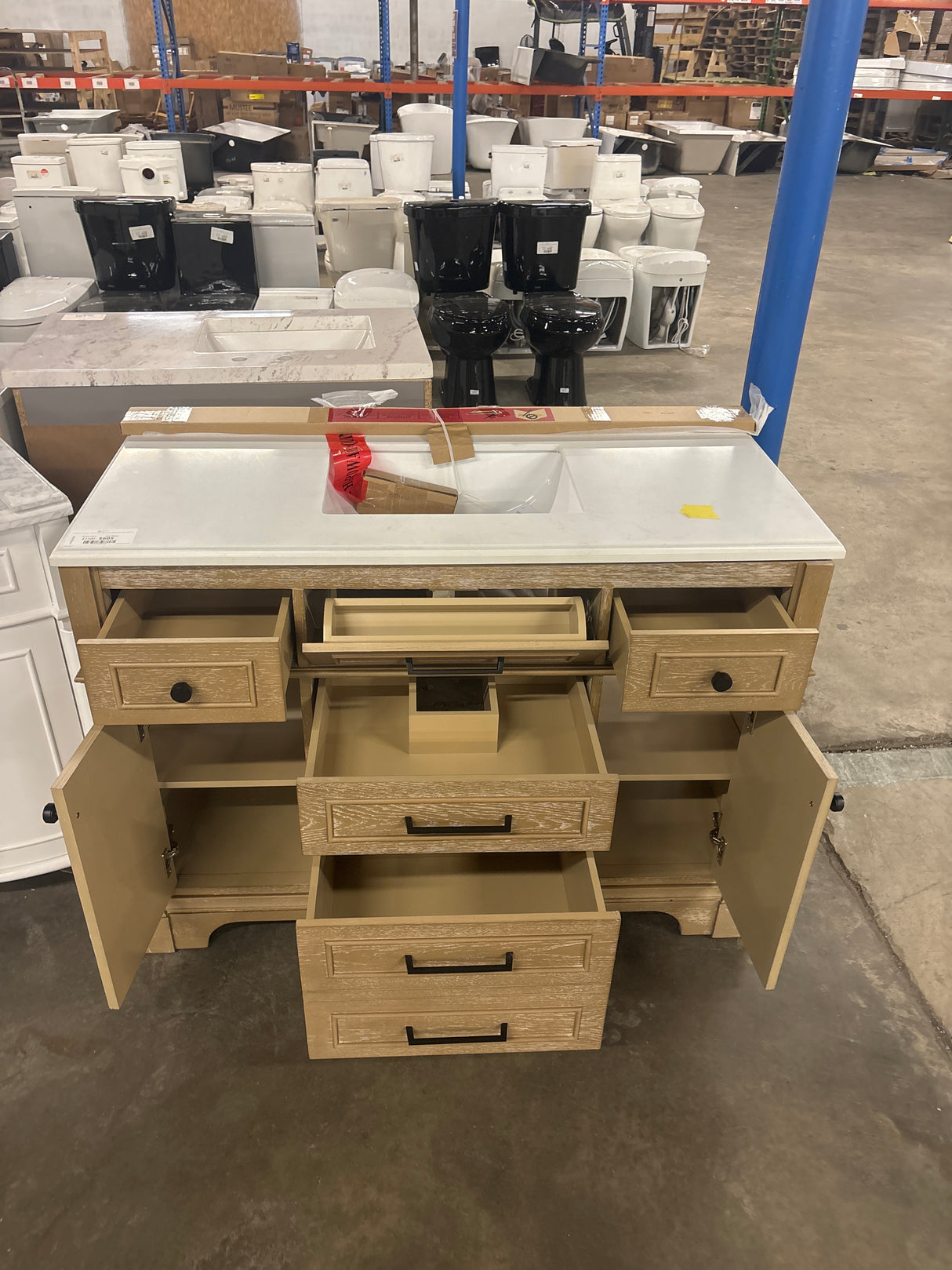 Melpark 48 in. W x 22 in. D x 34.5 in. H Bath Vanity in Antique Oak with White Cultured Marble Top