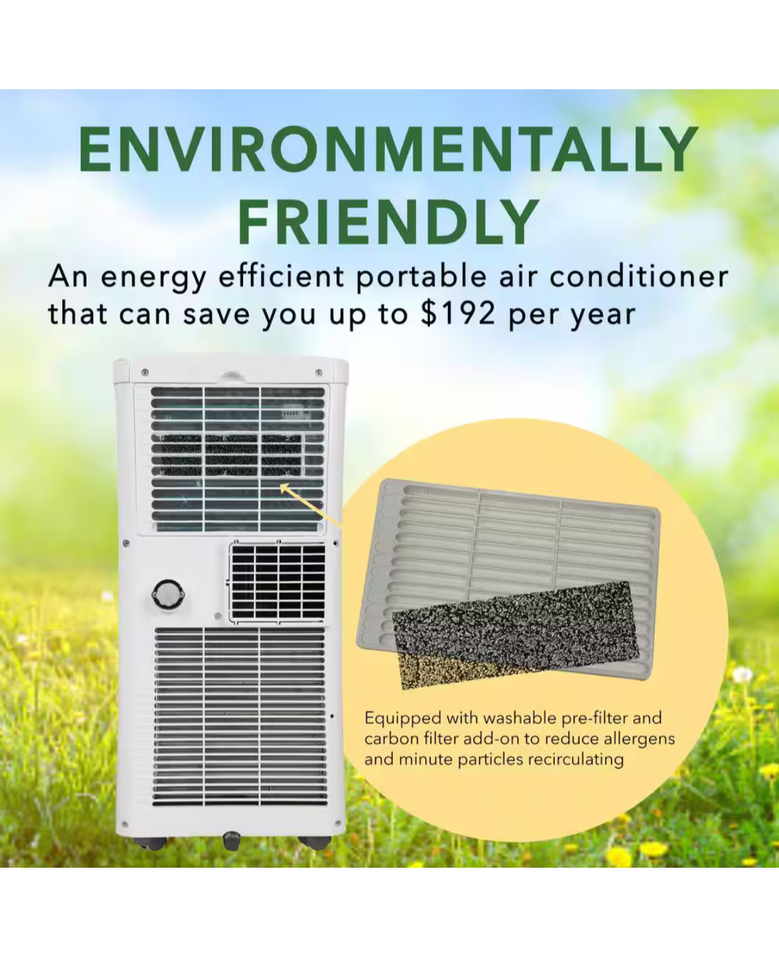 7,000 (DOE) BTU Portable Air Conditioner Cools 300 Sq. Ft. with Dehumidifier, Remote, and Filter in White