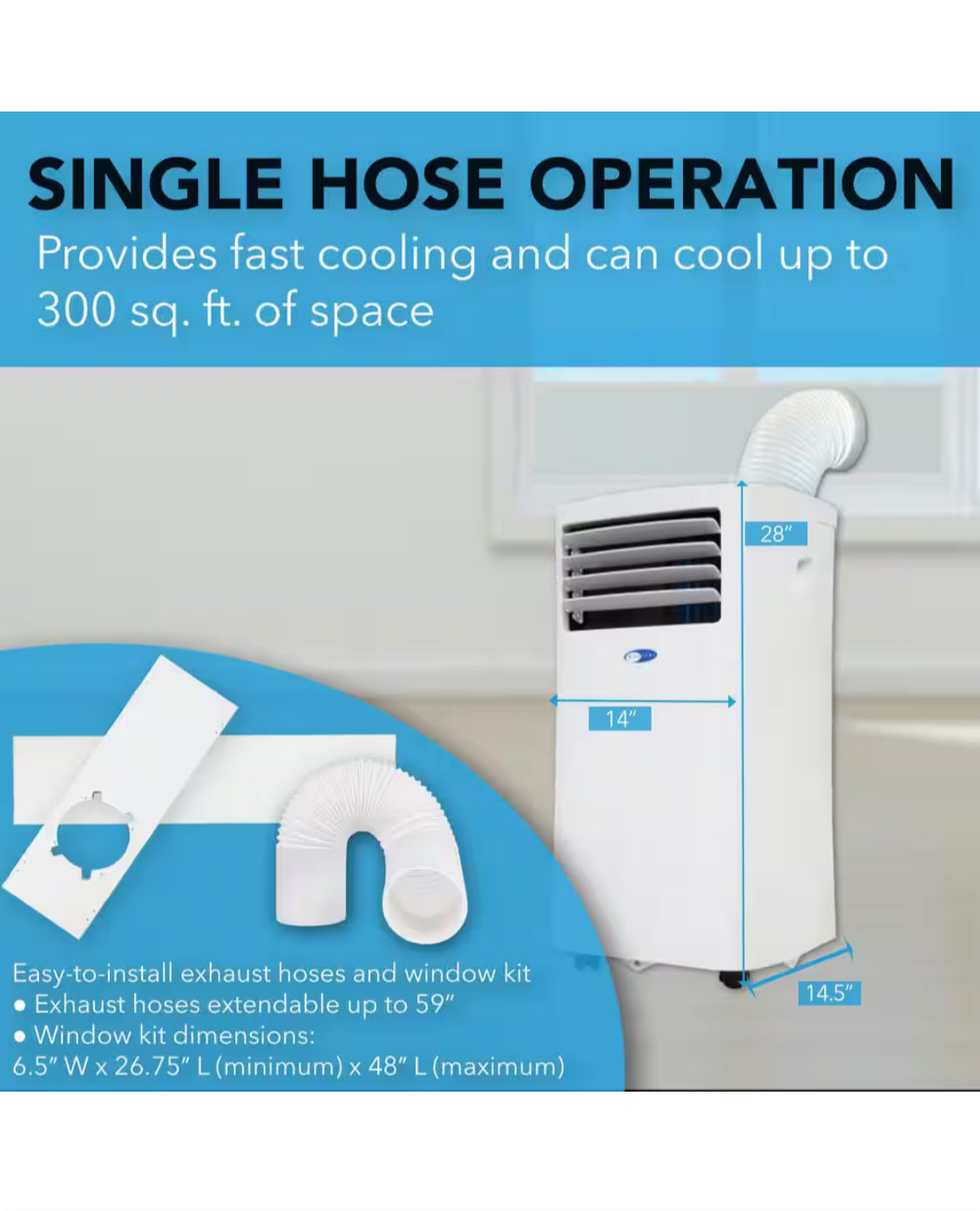 7,000 (DOE) BTU Portable Air Conditioner Cools 300 Sq. Ft. with Dehumidifier, Remote, and Filter in White