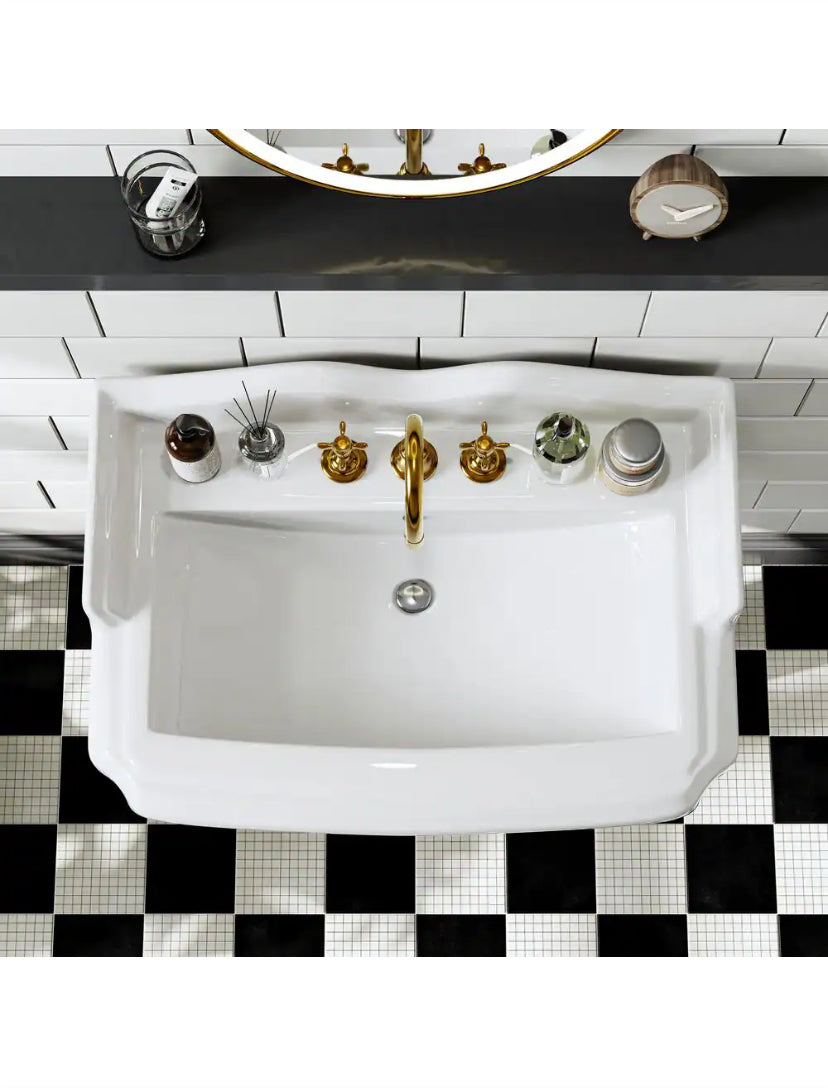 23 in. White Vitreous China Rectangular Pedestal Bathroom Sink With Overflow