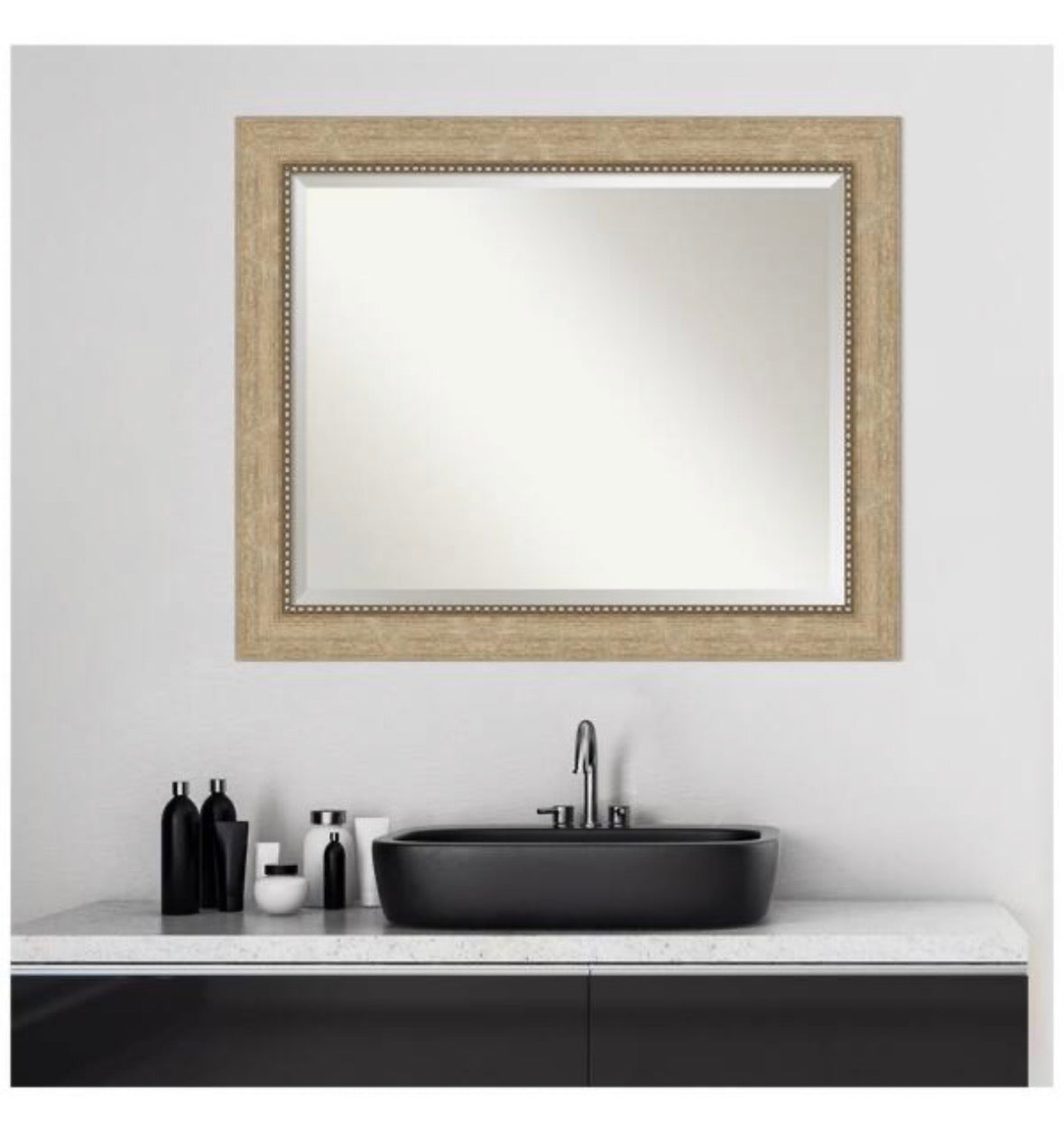 Astor 33 in. x 27 in. Modern Rectangle Framed Champagne Bathroom Vanity Mirror