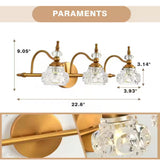 3-Light Vintage Bathroom Vanity Light Fixture Bathroom Lighting Antique Brass Gold Finish with Crystal Glass Shade