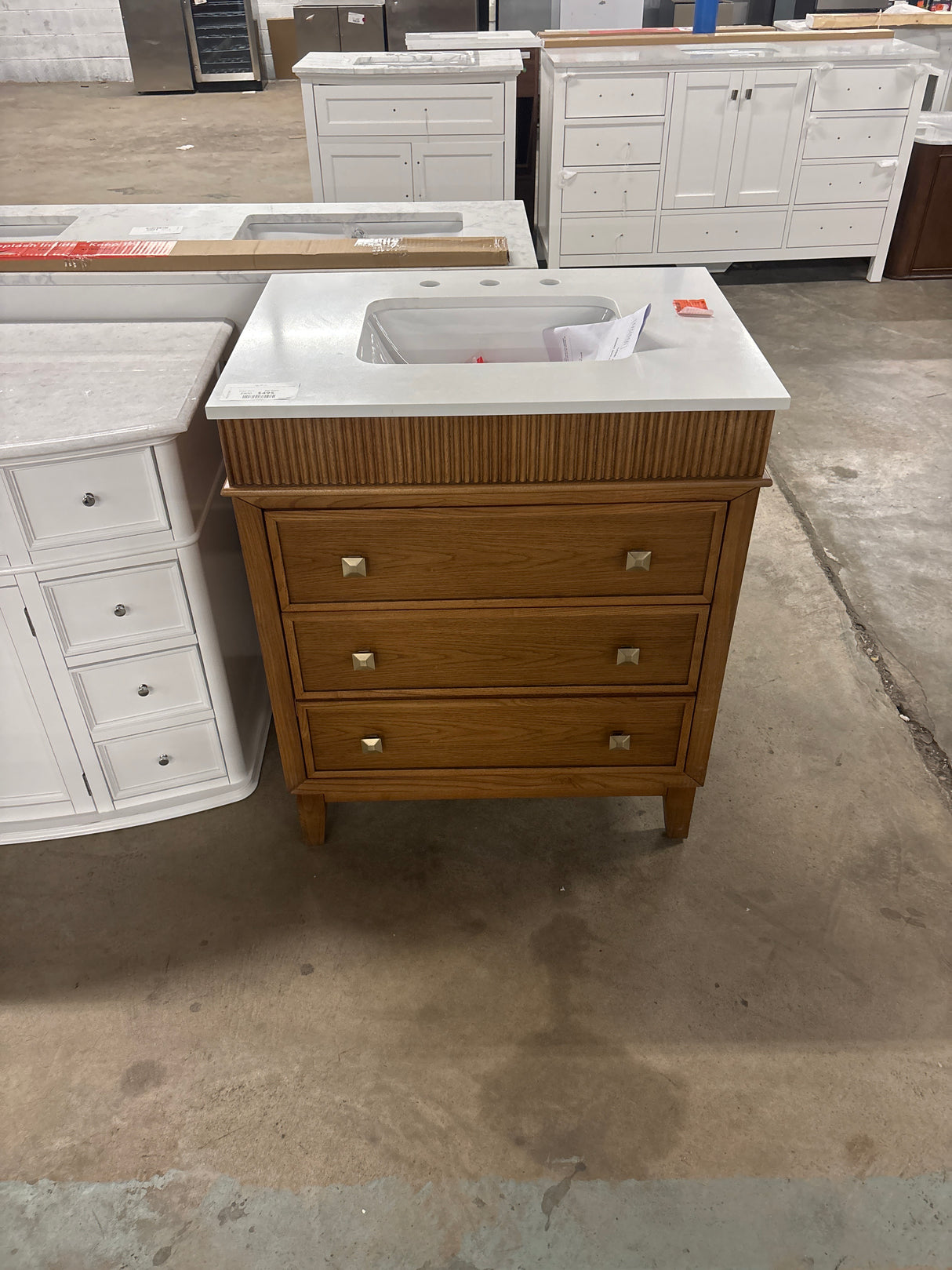 Danby 30 in. Single Sink Freestanding Bathroom Vanity in Caramel Oak with White Engineered Marble Top (Assembled)
