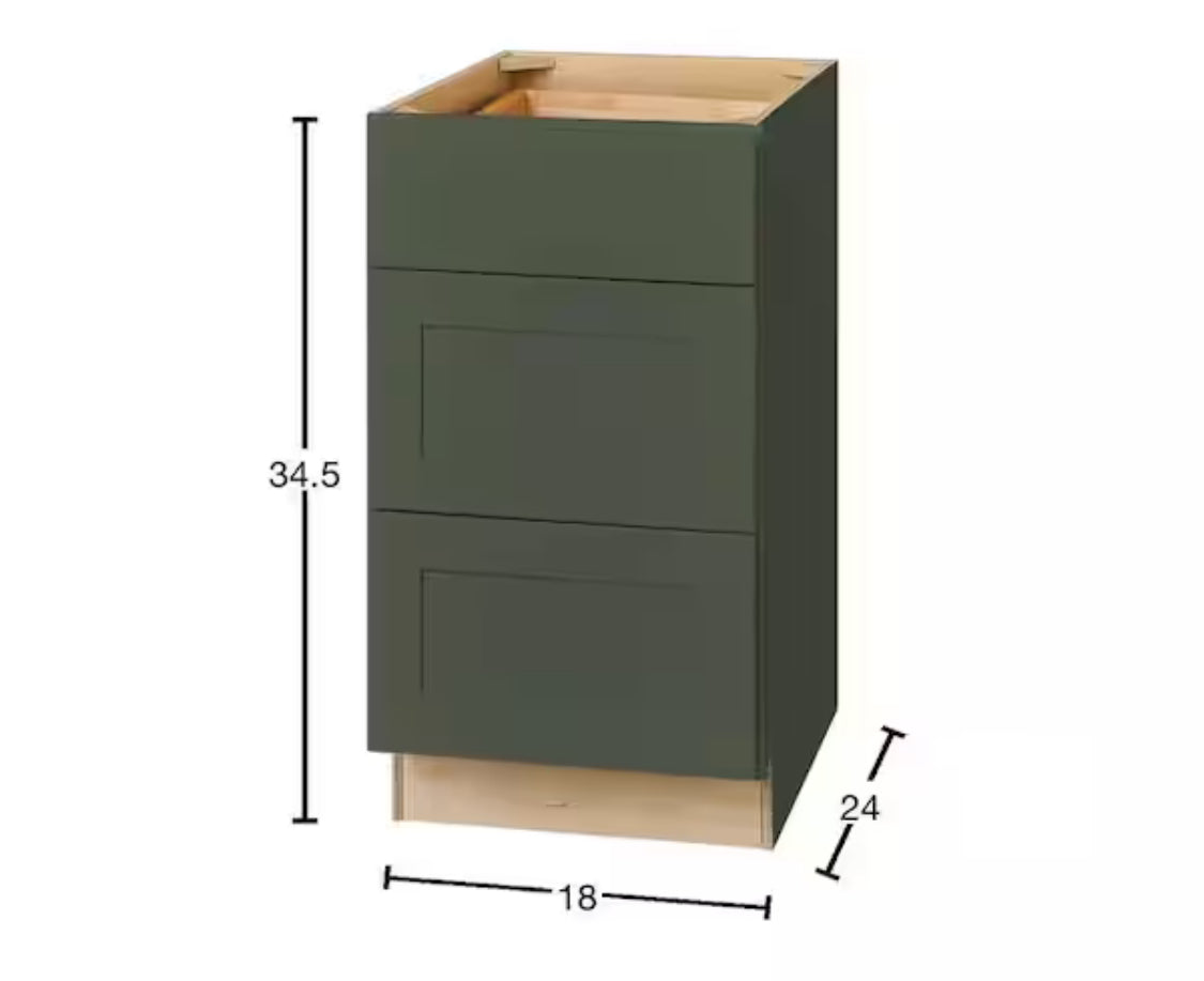 Avondale 18 in. W x 24 in. D x 34.5 in. H Ready to Assemble Plywood Shaker Drawer Base Kitchen Cabinet in Fern Green