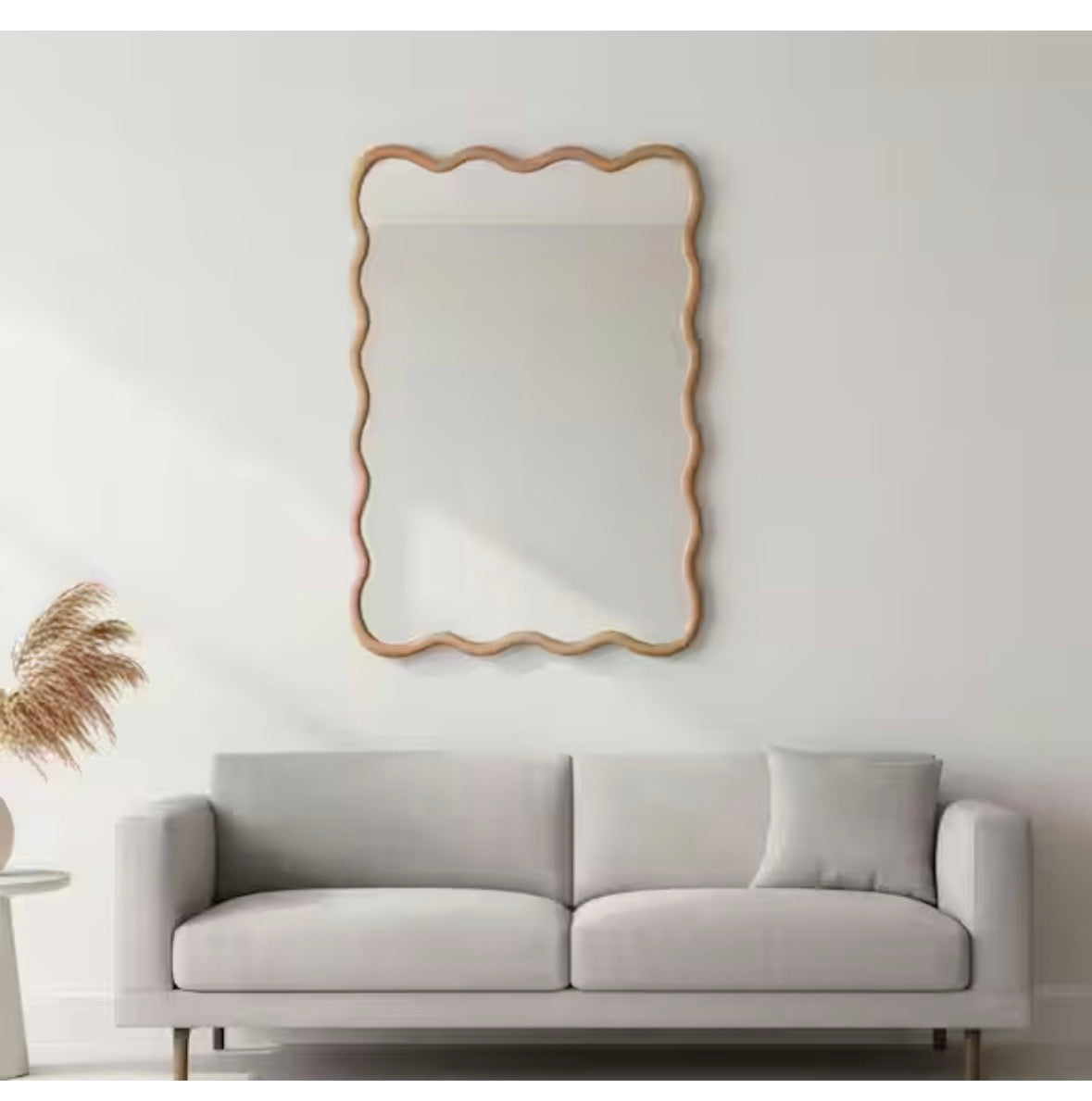 Natural Wood 20 in. W x 30 in. H Wavy Rectangle Solid Wood Framed Mirror for Bathroom Vanity Living Room Entryway Decor