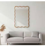 Natural Wood 20 in. W x 30 in. H Wavy Rectangle Solid Wood Framed Mirror for Bathroom Vanity Living Room Entryway Decor