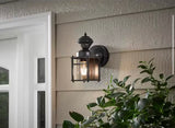 Bayside 9.5 in. 1-Light Farmhouse Matte Black Motion Sensing Outdoor Wall Light Lantern Sconce with Clear Glass Shade