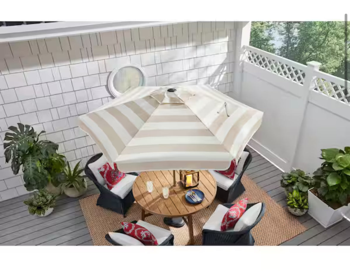 7.5 ft. Steel and Aluminum Market Crank and Tilt Outdoor Patio Umbrella in Tan