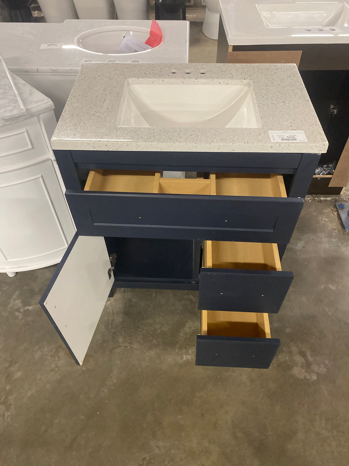 Clady 31 in. W x 19 in. D x 35 in. H Single Sink Bath Vanity in Deep Blue with Silver Ash Cultured Marble Top