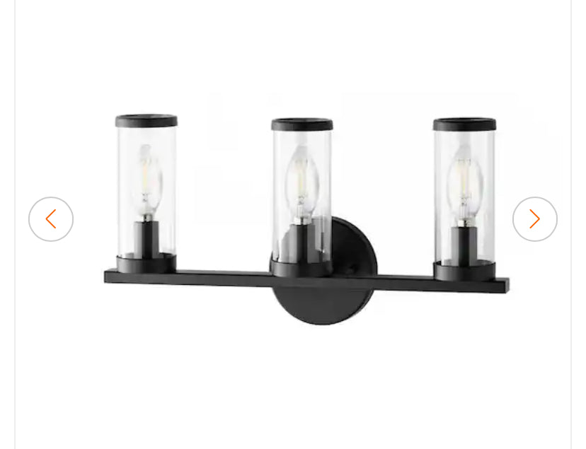Loveland 16.625 in. 3-Light Black Bathroom Vanity Light Fixture with Clear Glass Shades