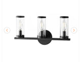 Loveland 16.625 in. 3-Light Black Bathroom Vanity Light Fixture with Clear Glass Shades