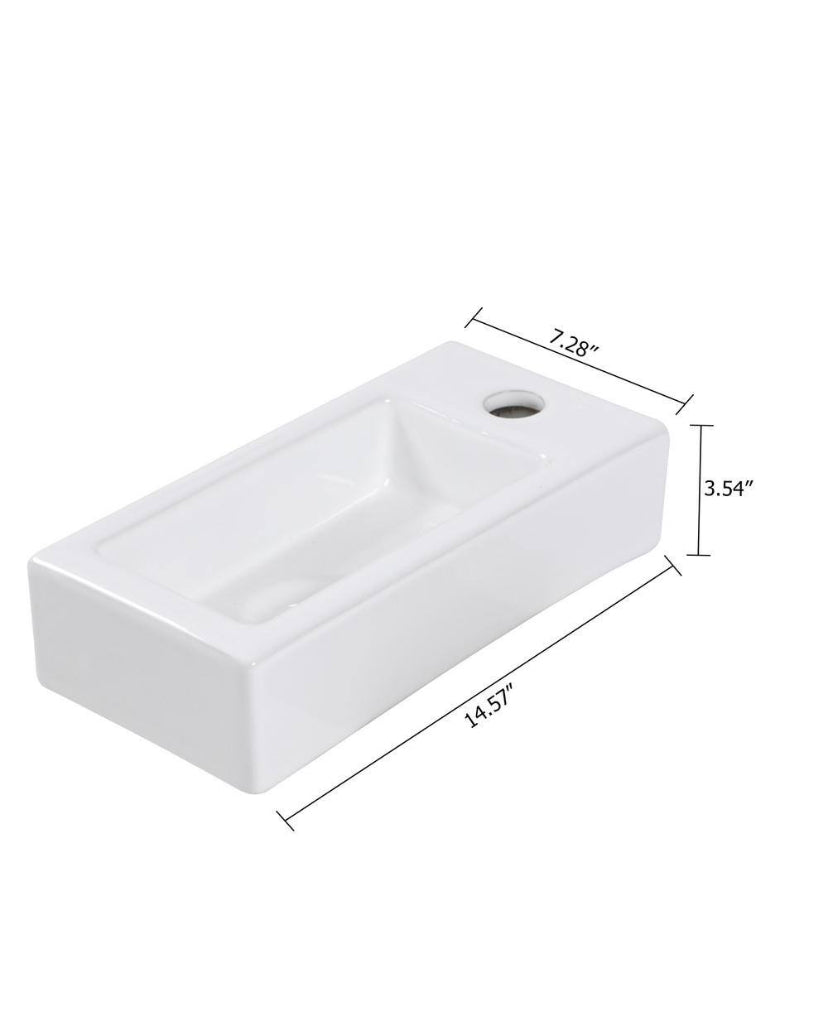 15 in. W x 7 in. D Ceramic Wall Mount Bathroom Rectangular Vessel Sink in White with Single Faucet Hole
