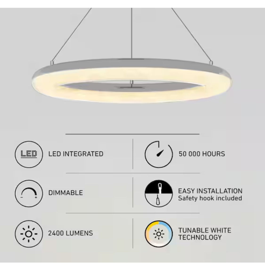 Famous Optical 25-Watt 1 Light Chrome Modern 5 CCT Integrated LED Pendant Light Fixture for Dining Room or Kitchen