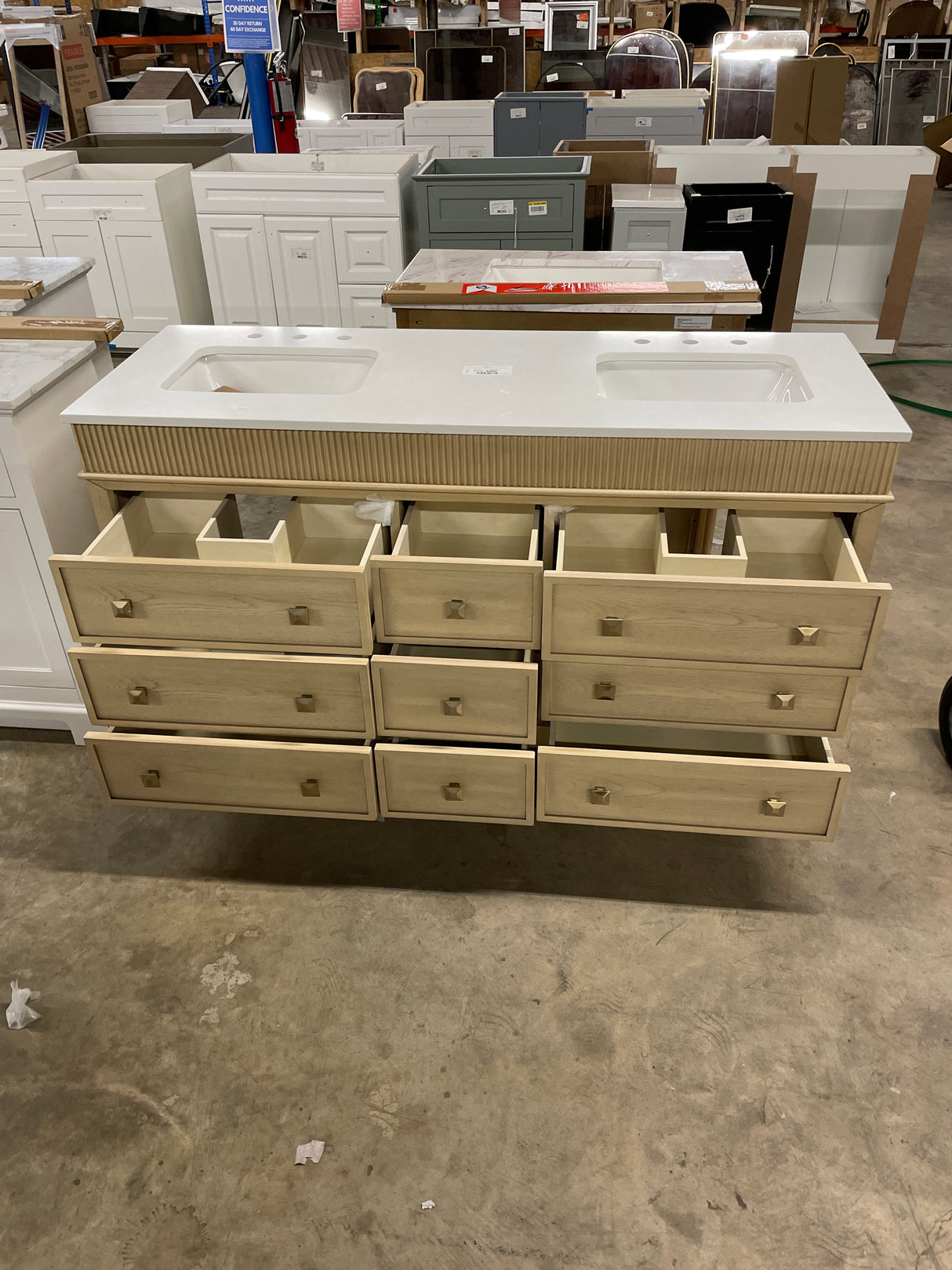 Danby 60 in. Double Sink Platinum Oak Bath Vanity with White Engineered Marble Top (Assembled)