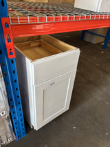 Shaker Satin White Stock Assembled Base Kitchen Cabinet with Ball-Bearing Drawer Glides (18 in. x 34.5 in. x 24 in.)