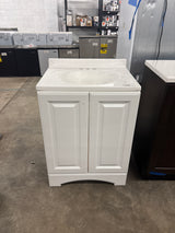Everdean 25 in. W x 19 in. D x 34 in. H Single Sink Freestanding Bath Vanity in White with White Cultured Marble Top