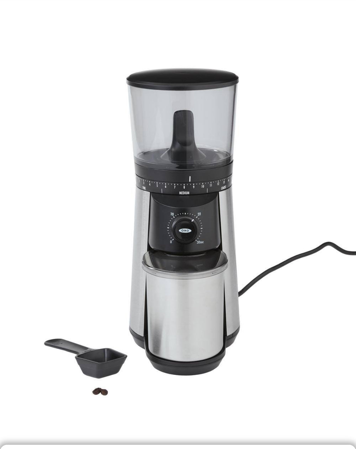 16 oz. Stainless Steel Conical Coffee Grinder with Adjustable Settings