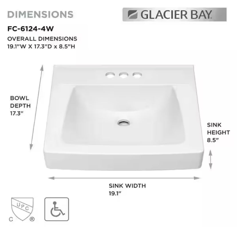 Aragon 19 in. Rectangular Vitreous China Bathroom Sink in White