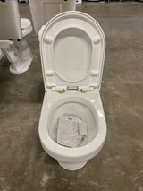 1-Piece 1.1/1.6 GPF Compact Dual Flush Round Toilet in White, Seat Included, with Brushed Gold Button