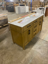 Caville 60 in. Double Sink Freestanding Almond Latte Bath Vanity with Carrara Marble Top and Power Outlet (Assembled)