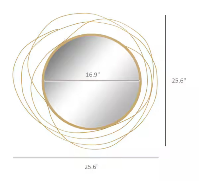25.6 in. W x 25.6 in. H Round Metal Gold Mirror