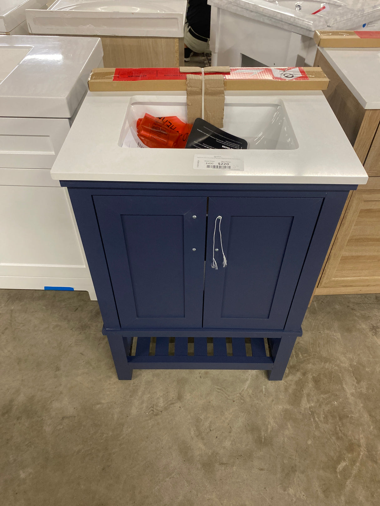Tupelo 24 in. W x 19 in. D x 34 in. H Single Sink Bath Vanity in Midnight Blue with White Engineered Stone Top