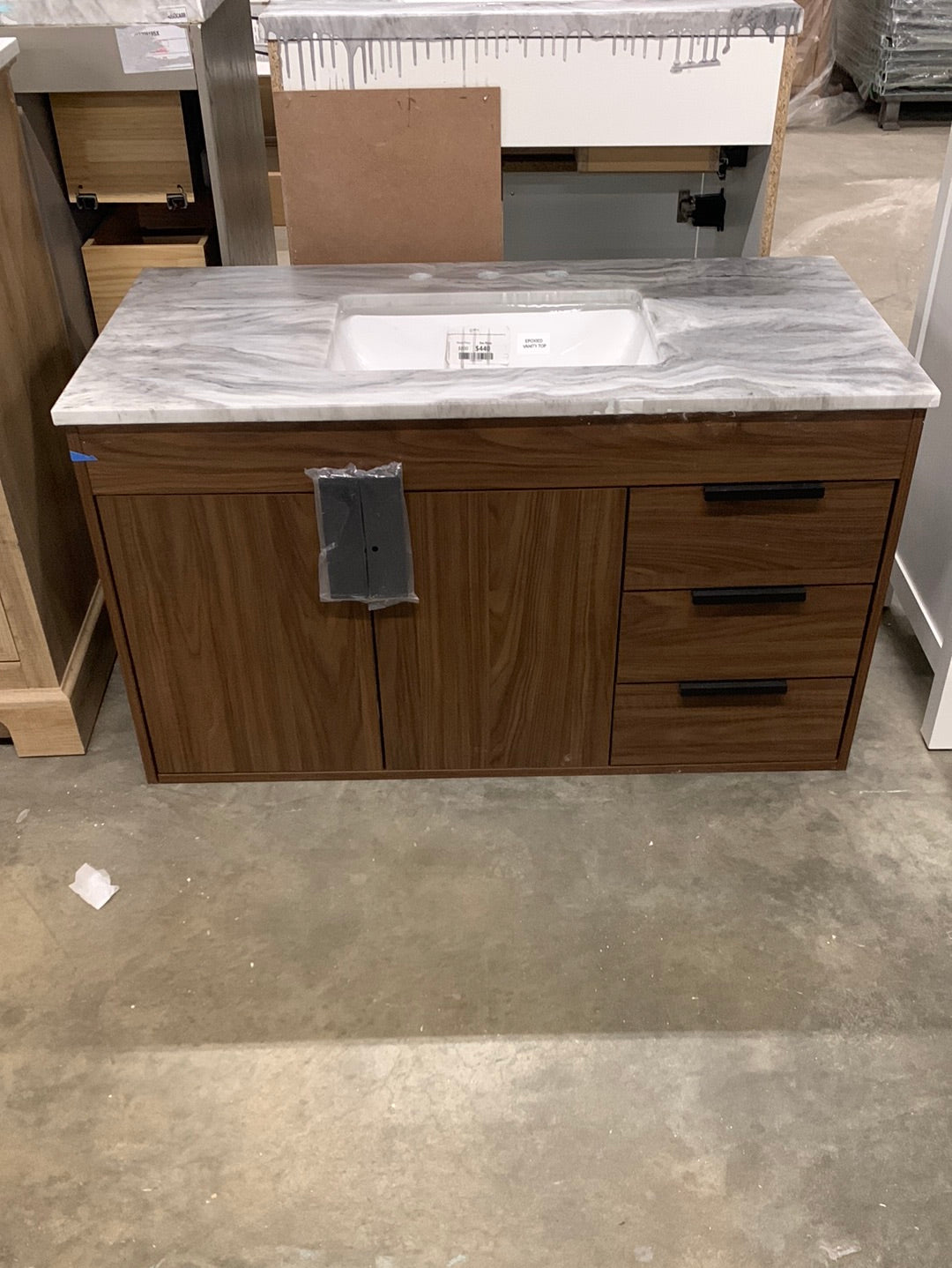 Simply Living 42 in. W x 22 in. D x 33.5 in. H Bath Vanity in Walnut with Ivory White Engineered Marble Top