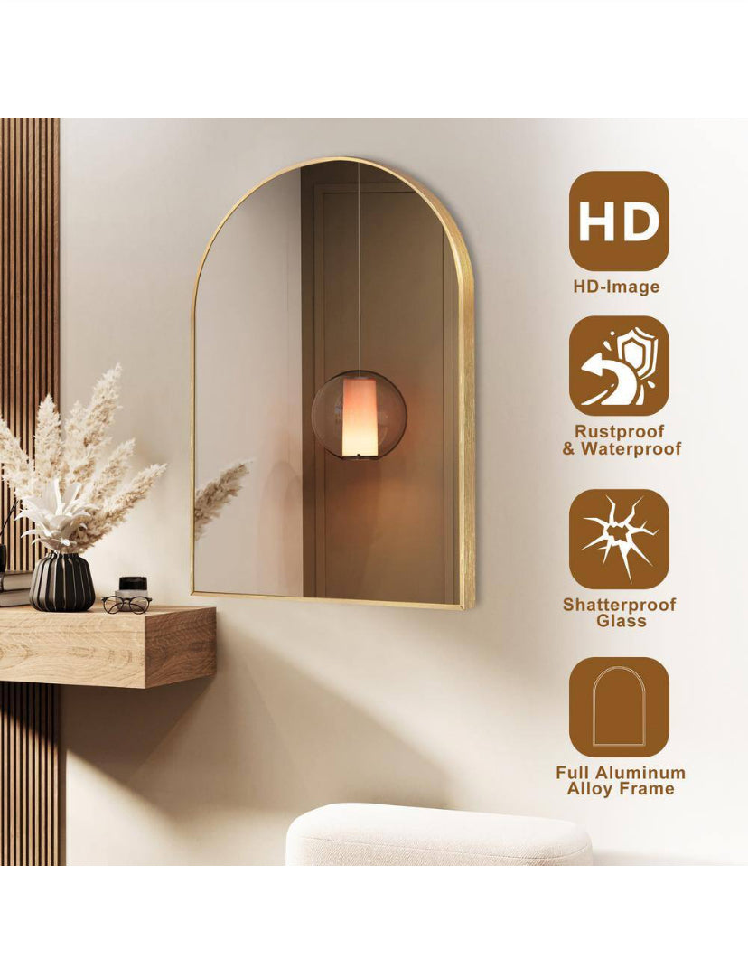 24 in. W x 36.5 in. H Arched Aluminum Arched Bathroom Wall-Mounted Vanity Mirror (2-Pieces)