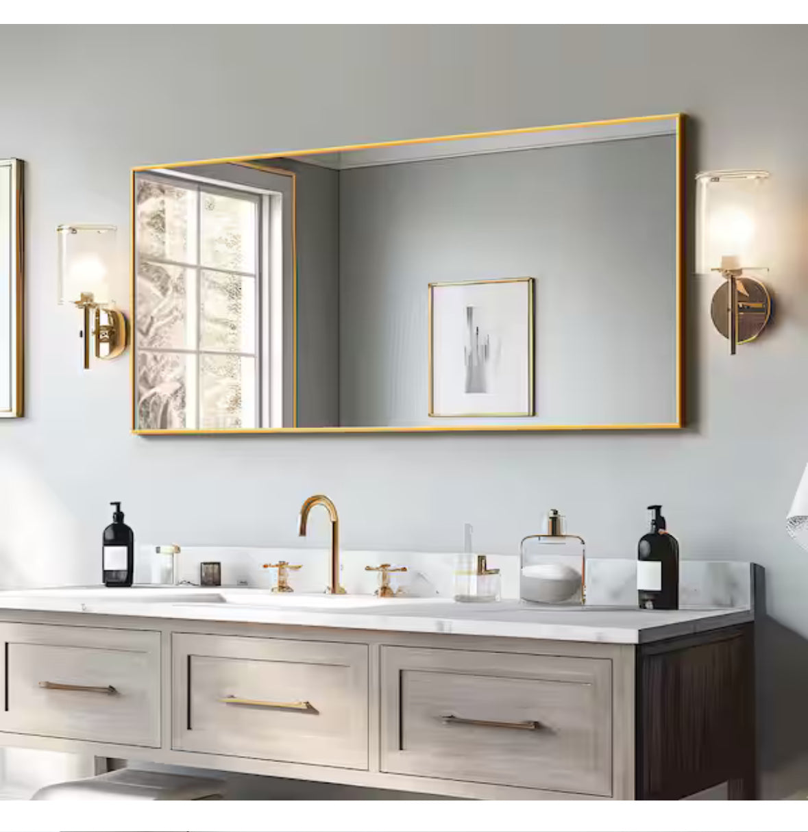 22 in. W x 47 in. H Rectangle Aluminum Alloy Gold Framed Wall Mirror