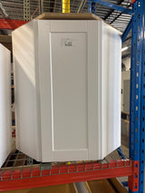 Shaker Satin White Stock Assembled Diagonal Corner Wall Kitchen Cabinet (24 in. x 36 in. x 12 in.)