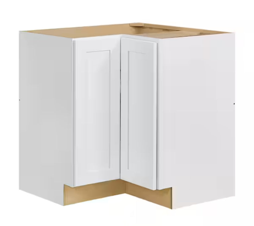 Avondale 36 in. W x 24 in. D x 34.5 in. H Ready to Assemble Plywood Shaker Lazy Susan Corner Cabinet in Alpine White