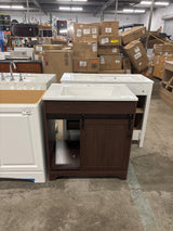 Eon 31 in. W Single Sink Walnut Freestanding Bath Vanity with White Engineered Solid Surface Top Unassembled