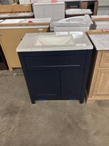 Clady 31 in. W x 19 in. D x 35 in. H Single Sink Bath Vanity in Deep Blue with Silver Ash Cultured Marble Top