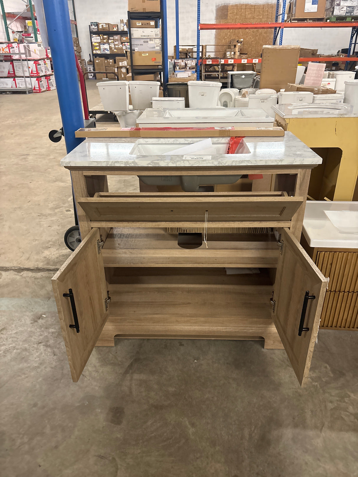 Doveton 36 in. W x 19 in. D x 34.50 in. H Freestanding Vanity in Weathered Tan with White Engineered Stone Top