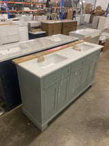 Doveton 60 in. Double Sink Sage Green Bath Vanity with White Engineered Stone Top (Assembled)